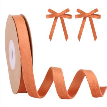 Imagem de BYZANDQI Fita de veludo com acabamento de tecido de 0,9 cm x 10 m para decoração de guirlanda de Natal, ornamentos artesanais, embrulho de presente e fabricação de laços (terracota)