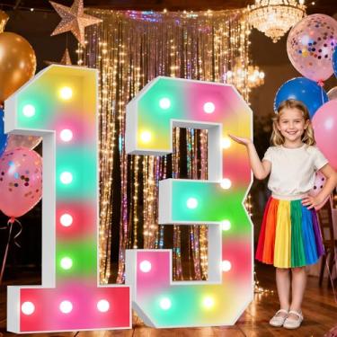 Imagem de Ledido Tenda para letreiro de 1,2 m com números iluminados, 34 cores que mudam de número, 1,2 m de altura com controle remoto, números grandes para festas de casamento, formatura, aniversário