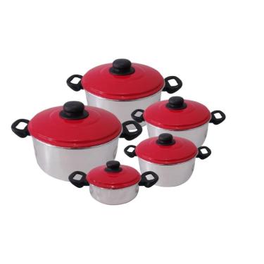 Imagem de Jogo De Panelas Alumínio Caçarolas Tampas Vermelha 5 Peças