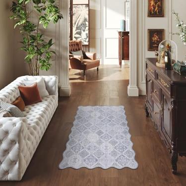 Imagem de Clemile Tapete Boho de 0,9 x 1,5 m, exclusivo recortado, ultrafino, macio, lavável, antiderrapante, resistente a manchas, leve, para sala de estar, quarto, sala de jantar, escritório (cinza claro)