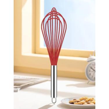 Imagem de Batedor de silicone de 25 cm, batedor de silicone de cozinha para cozinhar sem arranhões, ferramenta de cozimento resistente ao calor, fio de metal, batedor de aço inoxidável, batedor de pão de ovo