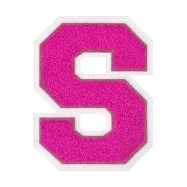 Imagem de 1 PÇ Patch de letra de chenille rosa de 11,4 cm com borda branca – Remendos do alfabeto para roupas, jaquetas, mochilas, chapéus para decoração personalizada, nome personalizado e artesanato. (P)