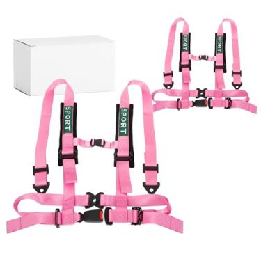 Imagem de DING.PAI 2 peças de cinto de segurança com cinto de segurança de 4 pontos com fivela resistente atualizada 5 cm tiras pretas Arnês UTV 4 pontos universal ajustável para adultos fácil instalação (rosa)