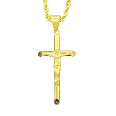 Imagem de TIRROMAJA Novo pingente de cruz clássico hip hop 2025 masculino cor dourada corrente de aço inoxidável personalidade cristão Jesus colares masculinos oração com para você, acessórios de moda, presente