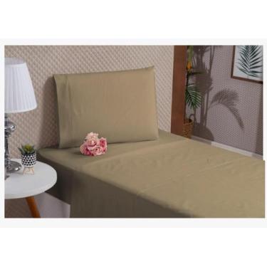 Imagem de Kit Lençol De Cima E Baixo Solteiro Percal 180 Fios Cáqui - Beatriz En