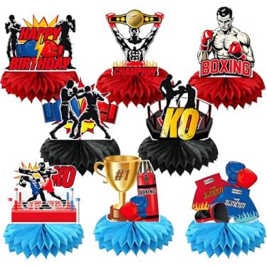 Imagem de OIUYAMN 8 Pieces Boxing Birthday Honeycomb Centerpieces - Boxing Match 3D Table Decor, Boxer Gloves Party Decorations for Wrestle Fight Sports Theme Party