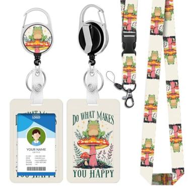 Imagem de IBOVODI Lindos cordões de sapo para crachás de identificação, porta-crachá de cogumelo com cordão retrátil de separação, protetor de cartão de identificação vertical engraçado para estudantes de
