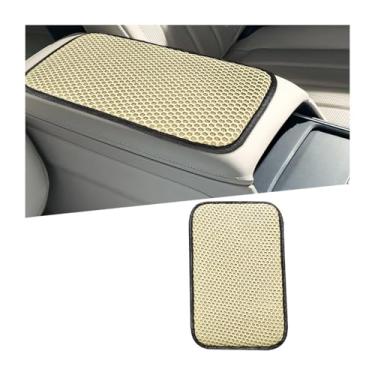 Imagem de Sandfren Capa de console central de carro, 3D Honeycomb Ice Silk Almofada de proteção de caixa de assento de apoio de braço de veículo, tapete de almofada de console médio interior automotivo