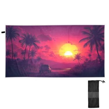 Imagem de ATTX Toalha de praia com palmeiras pôr do sol 79 x 188 cm - Cobertor de microfibra leve de secagem rápida e resistente à areia para piscina, ioga, academia e viagens | Esportes de banho de natação