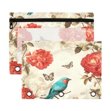 Imagem de Blueangle Bolsa para lápis turquesa Birds para fichário de 3 anéis, 2 unidades com bolsa de lápis transparente para janela com zíper para escritório (207)