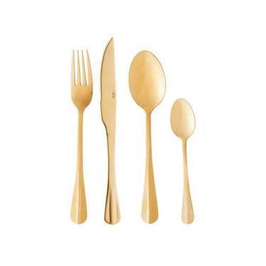 Imagem de Faqueiro 24 Peças de Aço Inox Positano Dourado