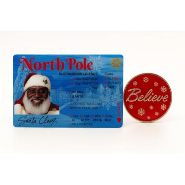 Imagem de Favor Parts Santa Claus Lost License and Believe Coin Set – Gold and Red Christmas Collectible Keepsake for Kids and Families – Fun Holiday Magic Prop and Stocking Stuffer Gift (Black Santa)