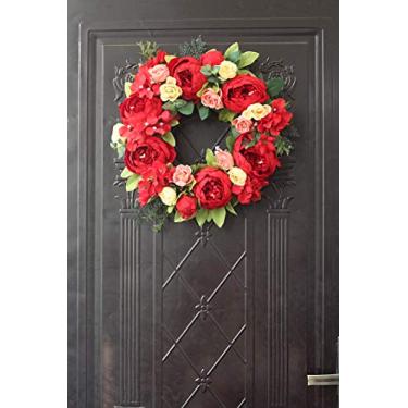 Imagem de Guirlanda de Flores Peônia Artificial Secas Decoração Porta Anel Ornamental Parede Flor com Manufatura Exquisita Seda