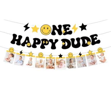 Imagem de KUNGOON Conjunto de faixa de foto de primeiro aniversário, exibição de imagens de marcos mensais para bebês, guirlanda de recém-nascido a 12 meses com estrelas e sorrisos, decoração de festa de