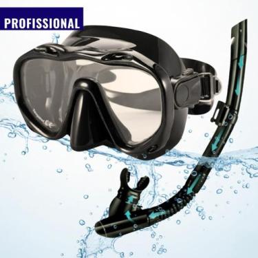 Imagem de Kit Máscara de Mergulho Profissional Snorkel Dry Top Anti Vazamento Le