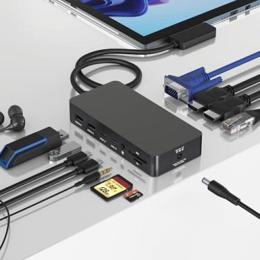Imagem de Estação de ancoragem Microsoft Surface Dock 12 em 1, monitores triplos, HDMI + VGA, Ethernet SD/TF/áudio/USB 3.0 Dock para Surface Pro 11/10/9/8/X/7/6/5/4/3, Surface Laptop 7/6/5/4/3, Surface Book