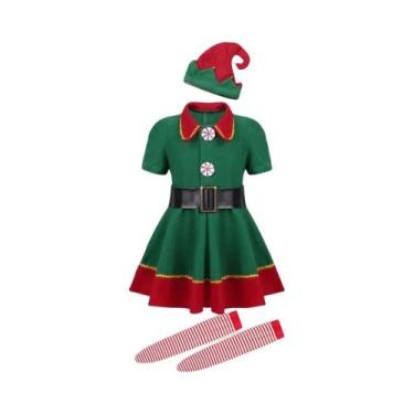 Imagem de Fantasia De Natal Deluxe Para Crianças Verde E Vermelha, Conjunto De 7