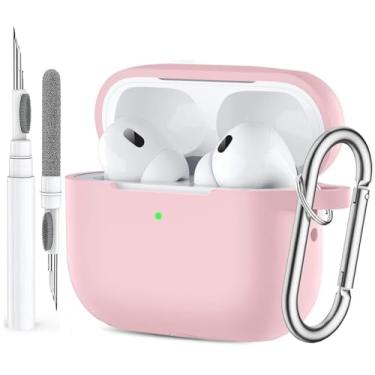 Imagem de Capa para Airpods Pro 2/1 geração para homens, mulheres e meninas, compatível com Airpods Pro 2ª/1ª geração, capa protetora de silicone macio Apple iPod Pro Gen com caneta limpador de chaveiro, rosa