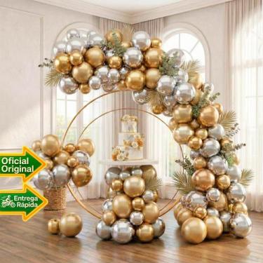 Imagem de Kit Balões Dourado Prata Bexiga Festas Aniversários cor viva - RIVFEST