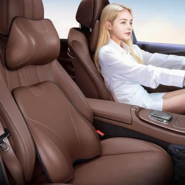 Imagem de Erivis Travesseiro de encosto de cabeça de carro de espuma viscoelástica e suporte lombar, travesseiro de pescoço ergonômico de couro para Volvo XC90 XC60 XC40 S60 S90 acessórios, almofada de assento