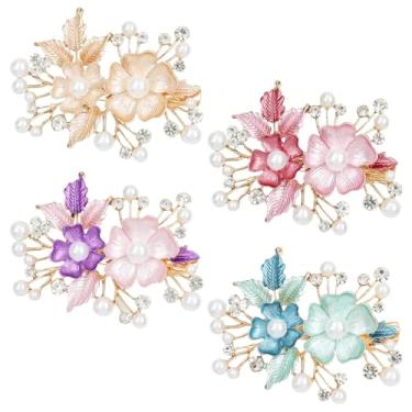 Imagem de Pacote com 4 presilhas de luxo com glitter brilhantes pedras preciosas cristais strass retrô vintage borboleta metal francês presilhas de cabelo jacaré snap grampos de cabelo acessórios para mulheres