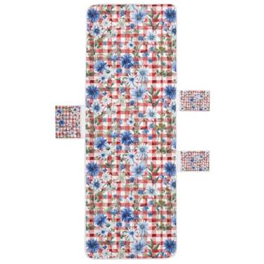 Imagem de STAYTOP Capa de toalha de cadeira de lounge de flor azul xadrez vermelha, capa de espreguiçadeira macia, capas de cadeira de praia com bolsos para jardim ao ar livre, pátio, pátio, banhos de sol