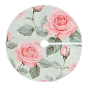 Imagem de Qilmy Saia de árvore de Natal rosa vintage 89,9 cm, camurça para árvore de Natal, adequada para decoração de armário em ambientes internos e externos, festas, escritórios, lojas, armários1755