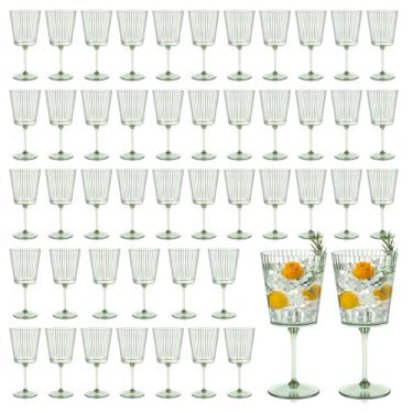 Imagem de 48 peças de taças de vinho de plástico verde com hastes removíveis, taças de vinho nervuradas quadradas de 382 g, taças de vinho brancas silenciosas, cores pastel, taças elegantes caneladas para