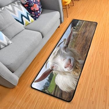 Imagem de WELLDAY Lindo tapete de corredor de cabra branco, tapete de corredor de 5 x 15 cm, antiderrapante, lavável, tapete de cozinha para quarto, entrada, lavanderia, sala de estar