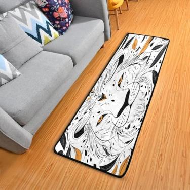 Imagem de WELLDAY Tapete de corredor com cara de leão branco, tapete de corredor de 5 x 15 cm, antiderrapante, lavável, tapete de cozinha para quarto, entrada, lavanderia, sala de estar