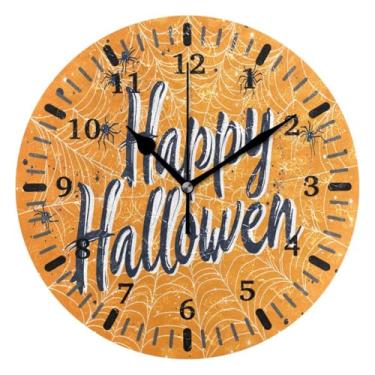 Imagem de CEBUGI 1 relógio de parede de fundo de Halloween, 1 relógio redondo operado por bateria, relógios de parede silenciosos sem tique-taque para cozinha, banheiro, quarto, escritório, decoração 25,4 cm