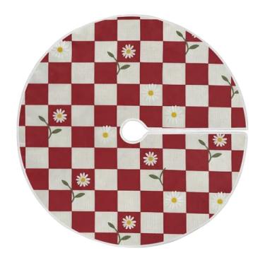 Imagem de Wassud Saia para árvore de Natal, vermelho, branco, xadrez, decoração de árvore de Natal, enfeites de Natal, tapete de árvore pequena para decoração de festa de ano novo, 91 cm