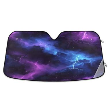 Imagem de CEBUGI Para-brisa para-sol para janela dianteira do carro, para-sol, viseira dobrável para caminhão, SUV, mantenha seu veículo fresco Flashes de relâmpagos no céu noturno