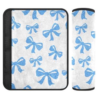 Imagem de Burbuja Capa para cinto de segurança de carro Blue Bows, macio, confortável, protetor de cinto de segurança para alça de ombro de assento, 1 par médio
