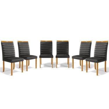 Imagem de Kit Com 6 Cadeiras Sara Madeira Maciça Estofadas Para Mesa De Jantar