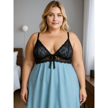 Imagem de Camisola Plus Size com Detalhe em Renda - c8 SHEYLA, Frozen, 50