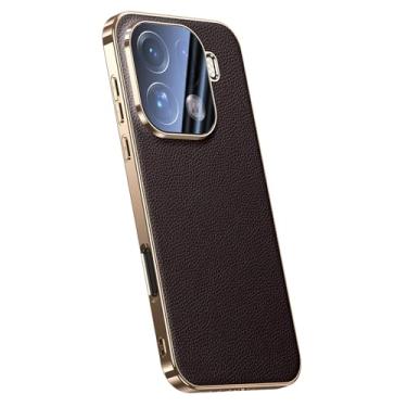 Imagem de FWYANZH Capa para Oppo Find X9/X9pro, capa de proteção de lente completa galvanizada borda macia couro genuíno capa de telefone luxuosa, marrom, X9Pro