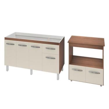 Imagem de Armário Gabinete pia de 140 cm Camile com Balcão multiuso micro-ondas 