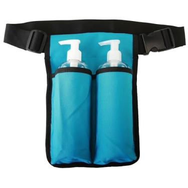 Imagem de LANLAOER Coldre para garrafa de massagem, organizador de cintura de óleo, coldre profissional para massagista (apenas saco) (dois frascos, azul verde)