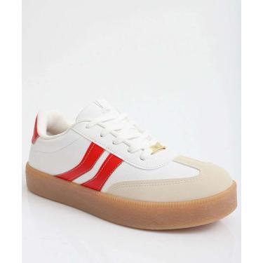 Imagem de Tênis Casual Feminino Recorte Vizzano-11338, Branco, Vermelho, 36