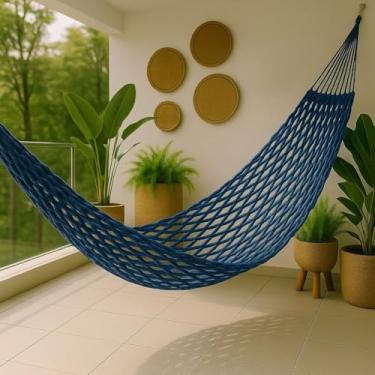 Imagem de Rede de Descanso, Confeccionada em AlgodãO ConfortáVel e Resistente, Adequada Para Uso Interno e Externo.(Rede Trançada Azul Marinho)