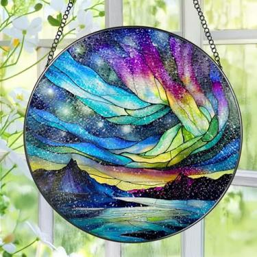 Imagem de Vitral para pendurar – Apanhador solar Aurora Boreal de 20 cm para portas de janela, decoração de casa, Dia dos Namorados, Dia das Mães, Natal, presentes de aniversário para mulheres, homens e mãe