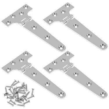 Imagem de QWORK Dobradiças de aço inoxidável 316 de grau marítimo T, conjunto de 4 dobradiças de escotilha de barco de 15 x 7 cm com parafusos, dobradiça de porta de armário de fundição resistente à corrosão