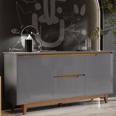 Imagem de Aparador Buffet Flow 2 Portas 2 Gavetas Pés Madeira Maciça Cinza/freijo Cinza/freijo