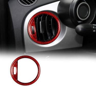 Imagem de FINMOKAL Acabamento da moldura da tampa do anel de saída de ar lateral do painel do carro de fibra de carbono real compatível com Fiat 500 2015-2020 (vermelho)
