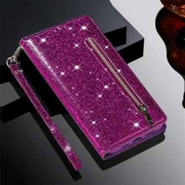 Imagem de Capa de couro com zíper, glitter e compartimento para cartões, para Xiaomi 14T Redmi 15C 14C 13C 12C Note 14 Pro+ 14S 13 12 11 10 Pro, violeta, para Redmi Note 14 Pro 5G