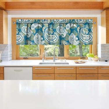 Imagem de sgqjdpmc 1 peça de cortinas de cozinha Paisley para janelas de cozinha cortinas de arte de fazenda decoração sobre pia 45,7 x 137 cm