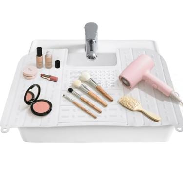 Imagem de Johamoo Capa de pia de banheiro para balcão, tapete de pia dobrável, escova de maquiagem de silicone, tapete de limpeza, organizador de espaço, pequeno banheiro e trailer, acessórios essenciais de