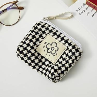 Imagem de Carteira feminina de couro genuíno com dobra dupla/tripla - Suporte minimalista para cartão de crédito com bloqueio de RFID e bolso para moedas, Preto, Casual