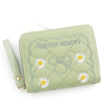 Imagem de Carteira feminina de couro genuíno com dobra dupla/tripla - Suporte minimalista para cartão de crédito com bloqueio de RFID e bolso para moedas, Verde, Casual